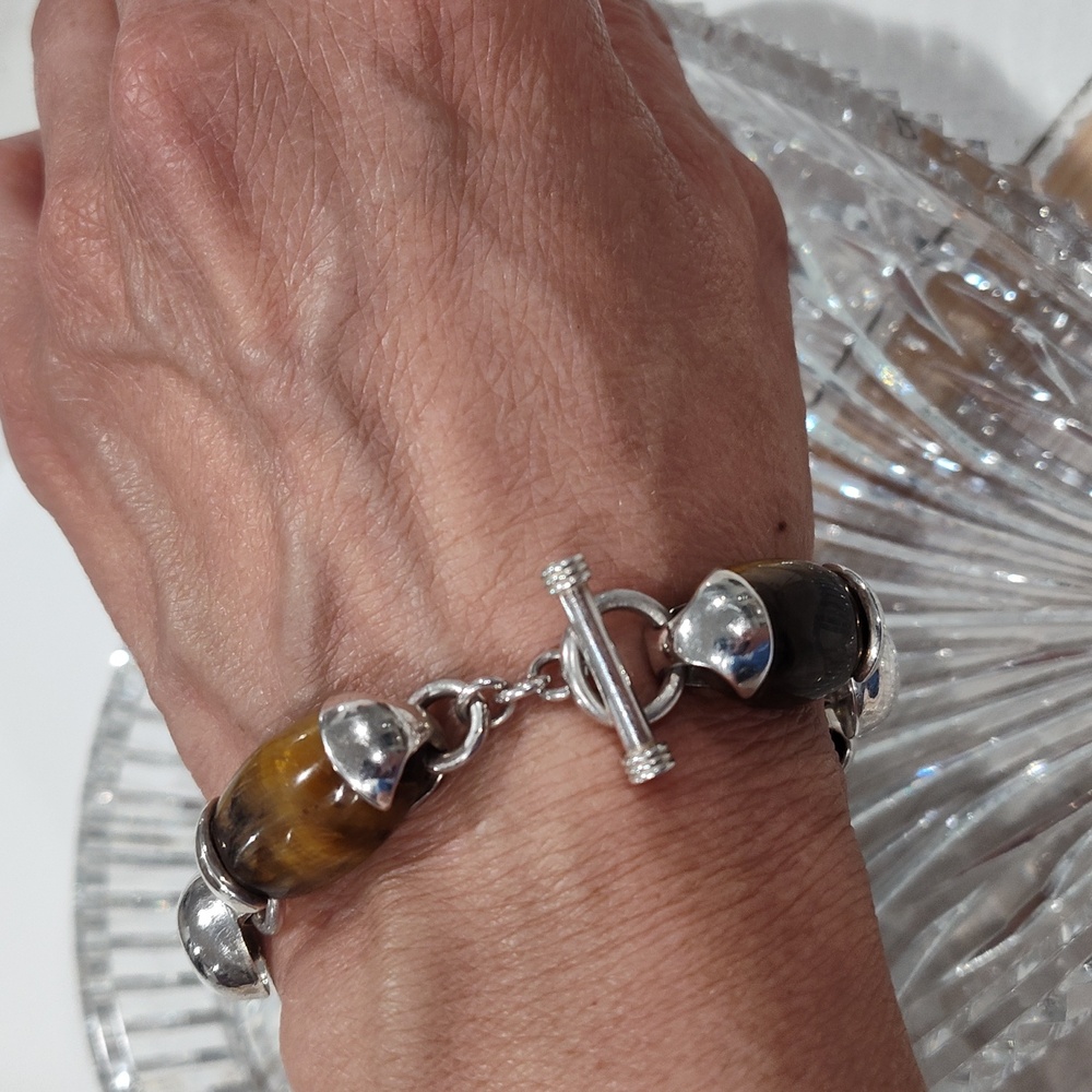Sterling Silver & Tiger's Eye Bracelet - Picture 2 of 4